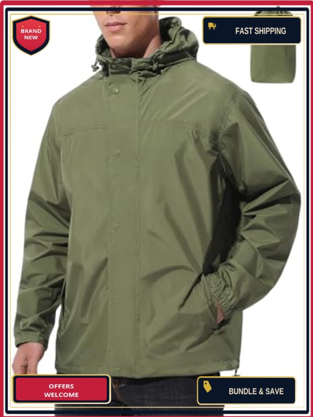 UIQUR Men's Lightweight Packable Waterproof Rain Jacket Windbreaker